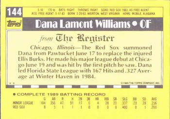 1990 Topps Major League Debut 1989 #144 Dana Williams Back