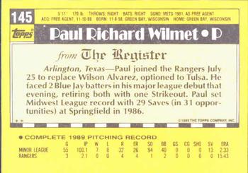 1990 Topps Major League Debut 1989 #145 Paul Wilmet Back