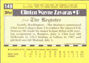 1990 Topps Major League Debut 1989 #149 Clint Zavaras Back
