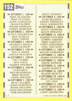 1990 Topps Major League Debut 1989 #152 Checklist 2 of 2 Back