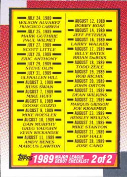 1990 Topps Major League Debut 1989 #152 Checklist 2 of 2 Front