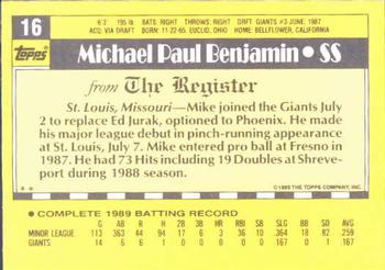 1990 Topps Major League Debut 1989 #16 Mike Benjamin Back