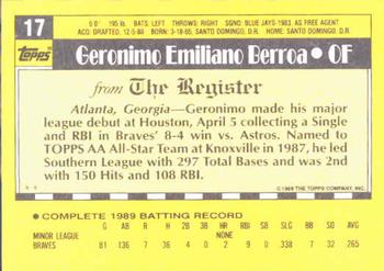 1990 Topps Major League Debut 1989 #17 Geronimo Berroa Back