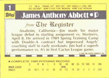 1990 Topps Major League Debut 1989 #1 Jim Abbott Back