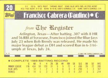 1990 Topps Major League Debut 1989 #20 Francisco Cabrera Back