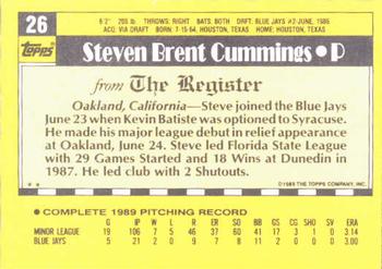 1990 Topps Major League Debut 1989 #26 Steve Cummings Back