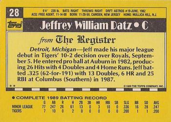 1990 Topps Major League Debut 1989 #28 Jeff Datz Back