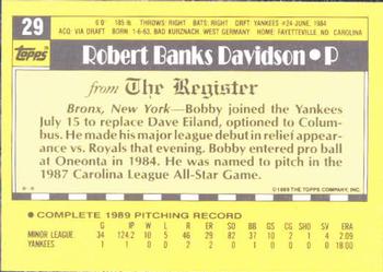 1990 Topps Major League Debut 1989 #29 Bobby Davidson Back