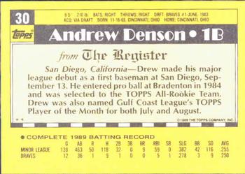 1990 Topps Major League Debut 1989 #30 Drew Denson Back