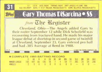 1990 Topps Major League Debut 1989 #31 Gary DiSarcina Back