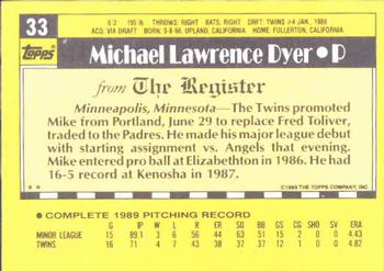 1990 Topps Major League Debut 1989 #33 Mike Dyer Back