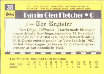 1990 Topps Major League Debut 1989 #38 Darrin Fletcher Back