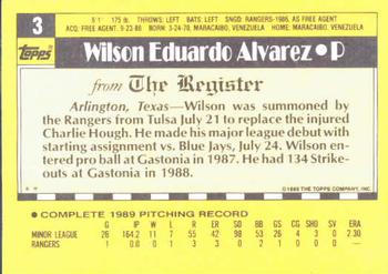 1990 Topps Major League Debut 1989 #3 Wilson Alvarez Back
