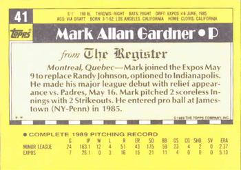 1990 Topps Major League Debut 1989 #41 Mark Gardner Back