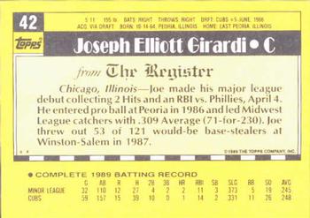 1990 Topps Major League Debut 1989 #42 Joe Girardi Back