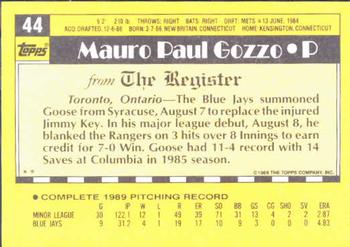 1990 Topps Major League Debut 1989 #44 Goose Gozzo Back