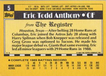 1990 Topps Major League Debut 1989 #5 Eric Anthony Back