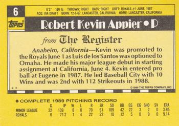 1990 Topps Major League Debut 1989 #6 Kevin Appier Back