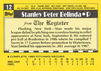 1990 Topps Major League Debut 1989 #12 Stan Belinda Back