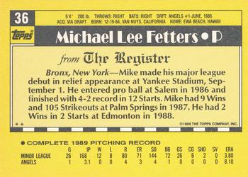 1990 Topps Major League Debut 1989 #36 Mike Fetters Back