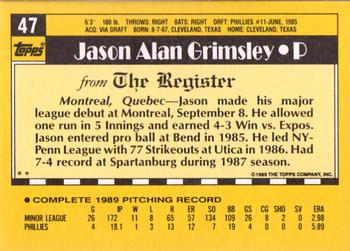 1990 Topps Major League Debut 1989 #47 Jason Grimsley Back