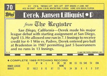 1990 Topps Major League Debut 1989 #70 Derek Lilliquist Back