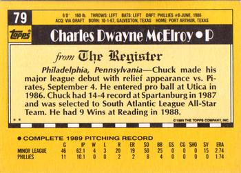 1990 Topps Major League Debut 1989 #79 Chuck McElroy Back