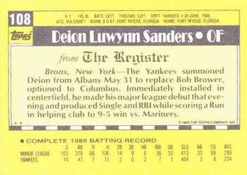 1990 Topps Major League Debut 1989 #108 Deion Sanders Back