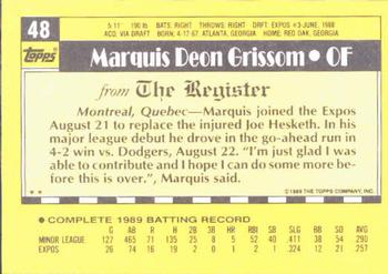1990 Topps Major League Debut 1989 #48 Marquis Grissom Back