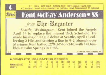1990 Topps Major League Debut 1989 #4 Kent Anderson Back