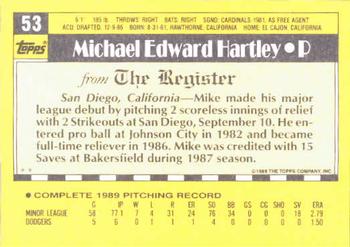 1990 Topps Major League Debut 1989 #53 Mike Hartley Back