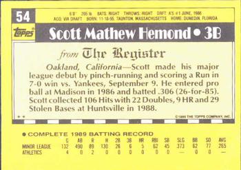 1990 Topps Major League Debut 1989 #54 Scott Hemond Back