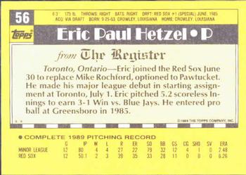 1990 Topps Major League Debut 1989 #56 Eric Hetzel Back