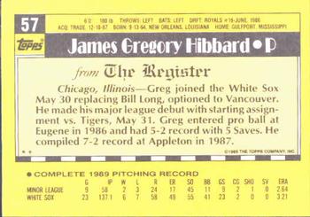 1990 Topps Major League Debut 1989 #57 Greg Hibbard Back