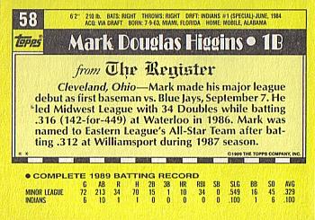 1990 Topps Major League Debut 1989 #58 Mark Higgins Back