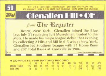 1990 Topps Major League Debut 1989 #59 Glenallen Hill Back