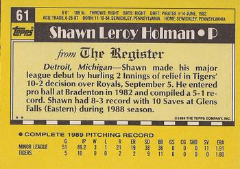 1990 Topps Major League Debut 1989 #61 Shawn Holman Back