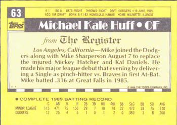 1990 Topps Major League Debut 1989 #63 Mike Huff Back