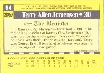 1990 Topps Major League Debut 1989 #64 Terry Jorgensen Back