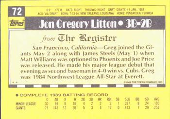 1990 Topps Major League Debut 1989 #72 Greg Litton Back