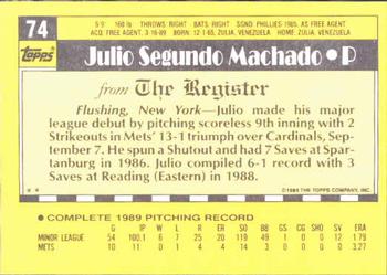 1990 Topps Major League Debut 1989 #74 Julio Machado Back