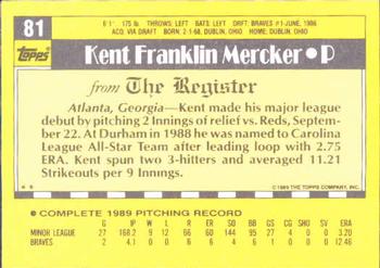 1990 Topps Major League Debut 1989 #81 Kent Mercker Back