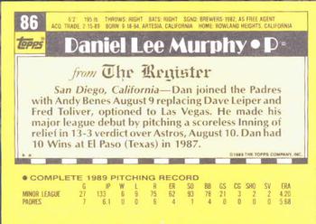 1990 Topps Major League Debut 1989 #86 Dan Murphy Back