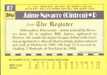 1990 Topps Major League Debut 1989 #87 Jaime Navarro Back