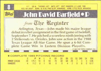 1990 Topps Major League Debut 1989 #8 John Barfield Back