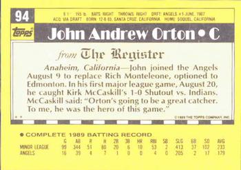 1990 Topps Major League Debut 1989 #94 John Orton Back