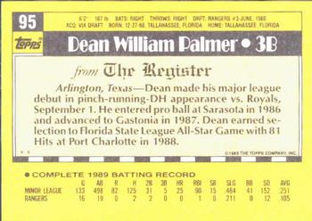 1990 Topps Major League Debut 1989 #95 Dean Palmer Back