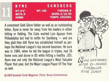 1989 Baseball Cards Magazine '59 Topps Replicas #11 Ryne Sandberg Back
