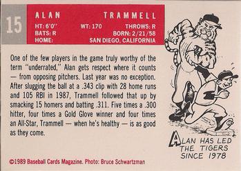 1989 Baseball Cards Magazine '59 Topps Replicas #15 Alan Trammell Back