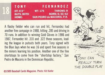 1989 Baseball Cards Magazine '59 Topps Replicas #18 Tony Fernandez Back